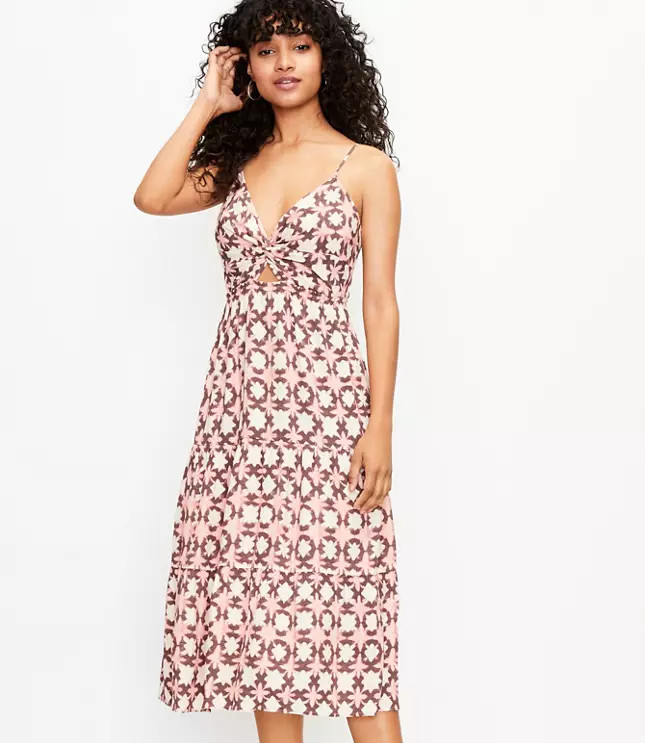 Petite Sunwashed Floral Twist Tiered Midi Dress | LOFT
