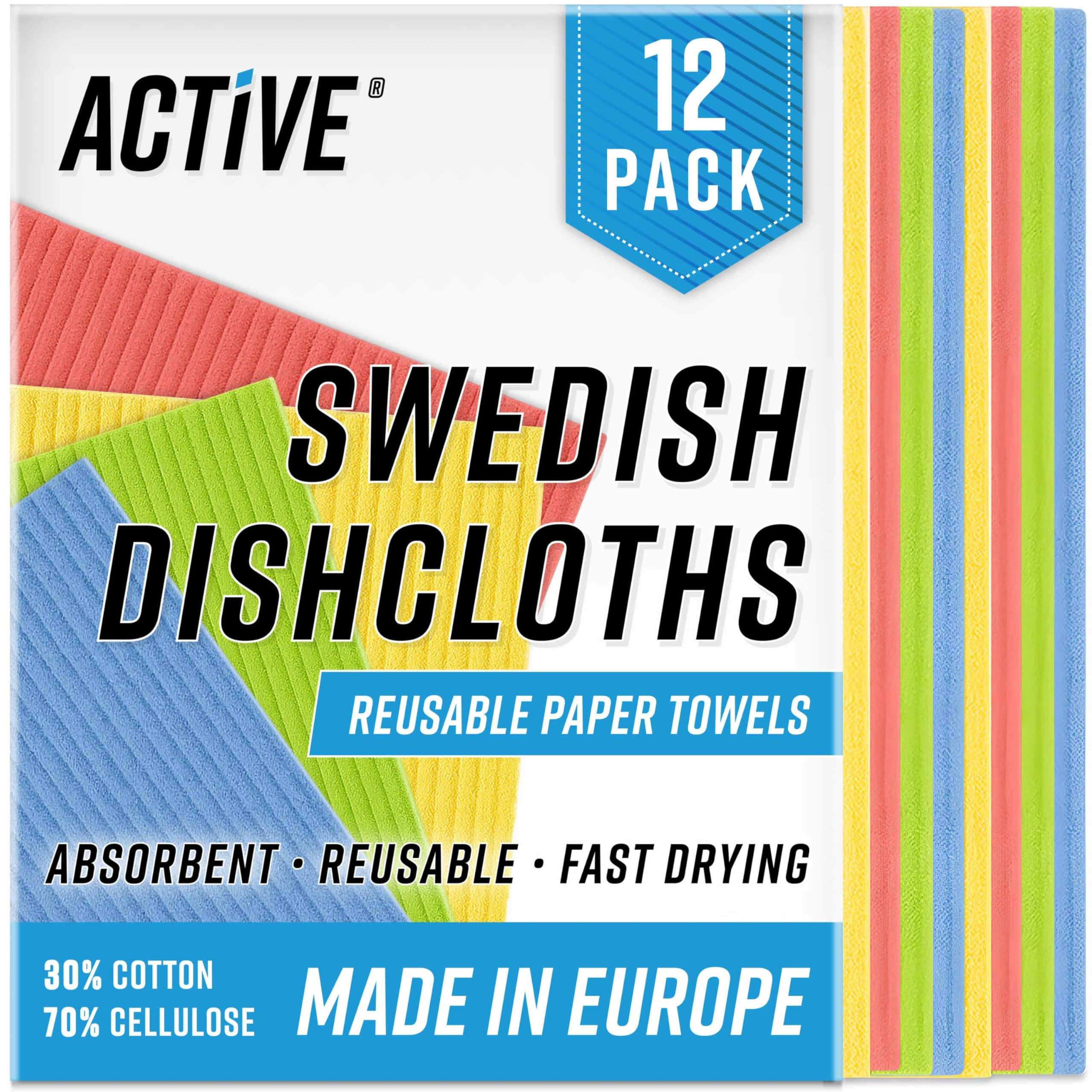 ACTIVE Swedish Dish Cloths for Kitchen 12 Pack Cellulose Sponge Cloth, Washable Dishcloths for Wa... | Amazon (US)