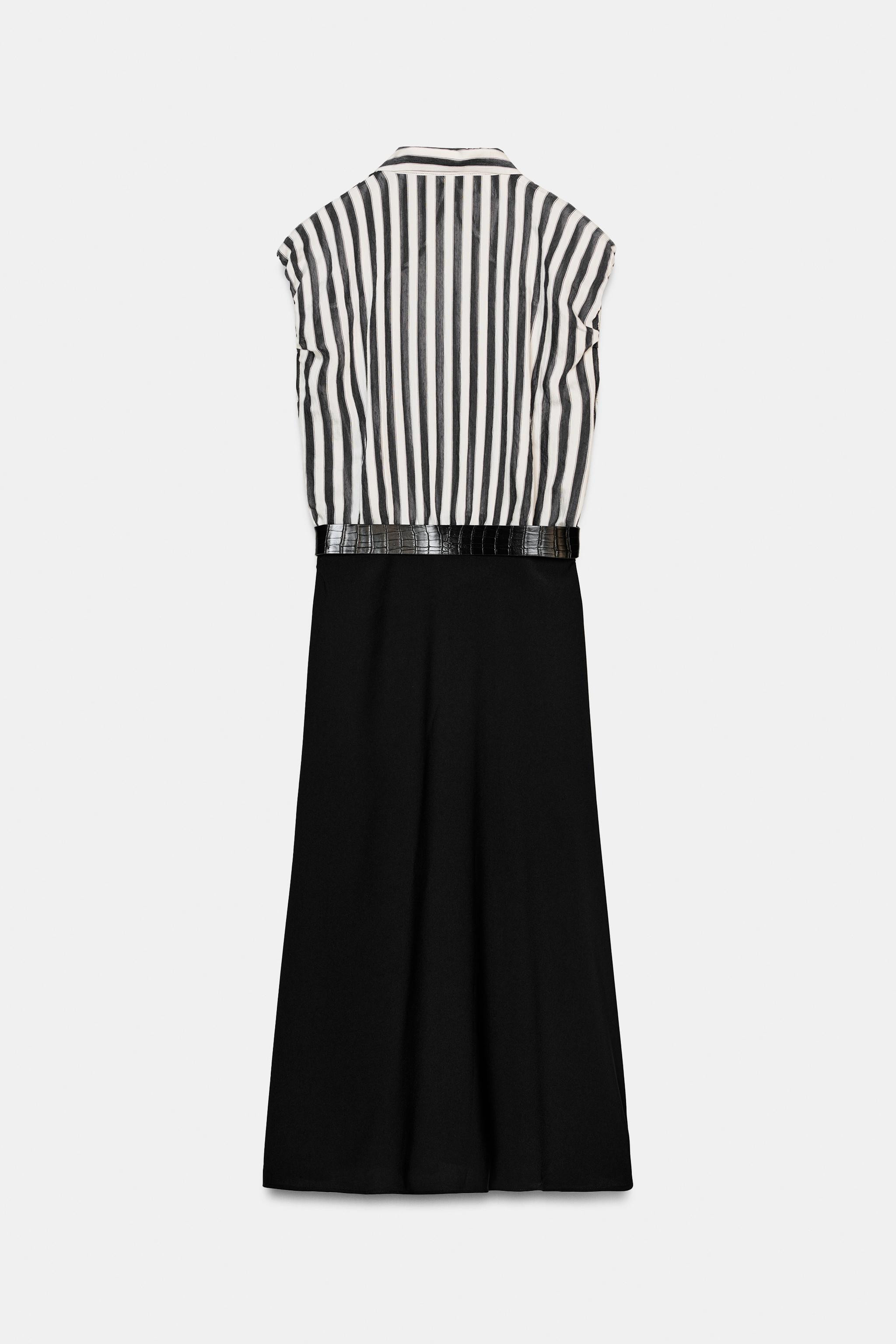 COMBINED STRIPED BELTED MIDI DRESS | Zara US