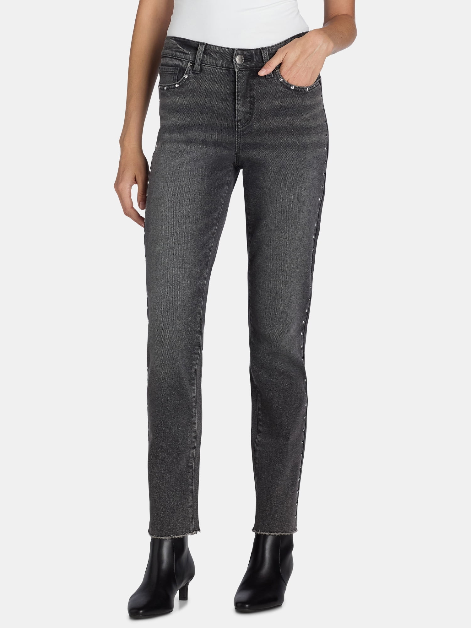 Time and Tru Women's Studded Side Seam Straight Leg Jeans, 30” Inseam, Sizes 2-20 | Walmart (US)