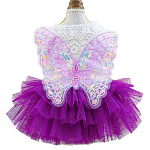 ANIAC Butterfly Dog Dress with Purple Tutu Funny Pet Clothes with Wing Girl Puppy Dress for Small Dogs Pet Butterfly Costume Holiday Cat Outfit for Halloween Birthday Wedding (Purple, Medium) | Amazon (US)