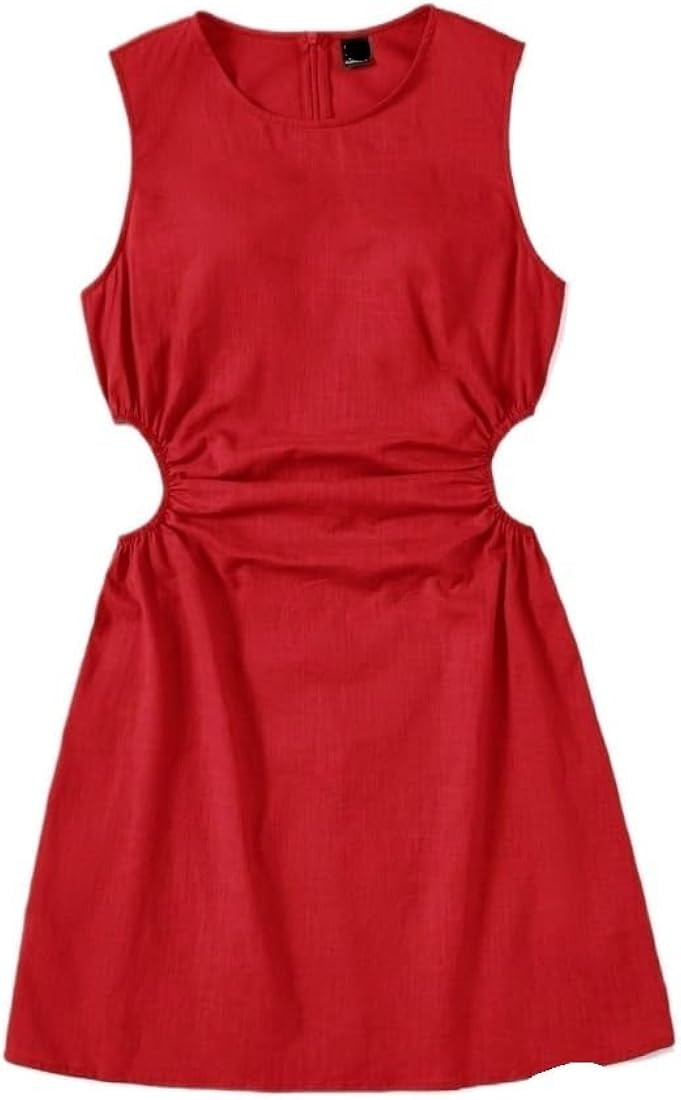 summer dresses for women 2024 Cutout Waist Ruched Side Dress | Amazon (US)