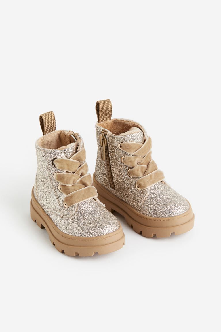 Warm-lined lace-up boots - Beige/gold-colored - Kids | H&M US | H&M (US + CA)