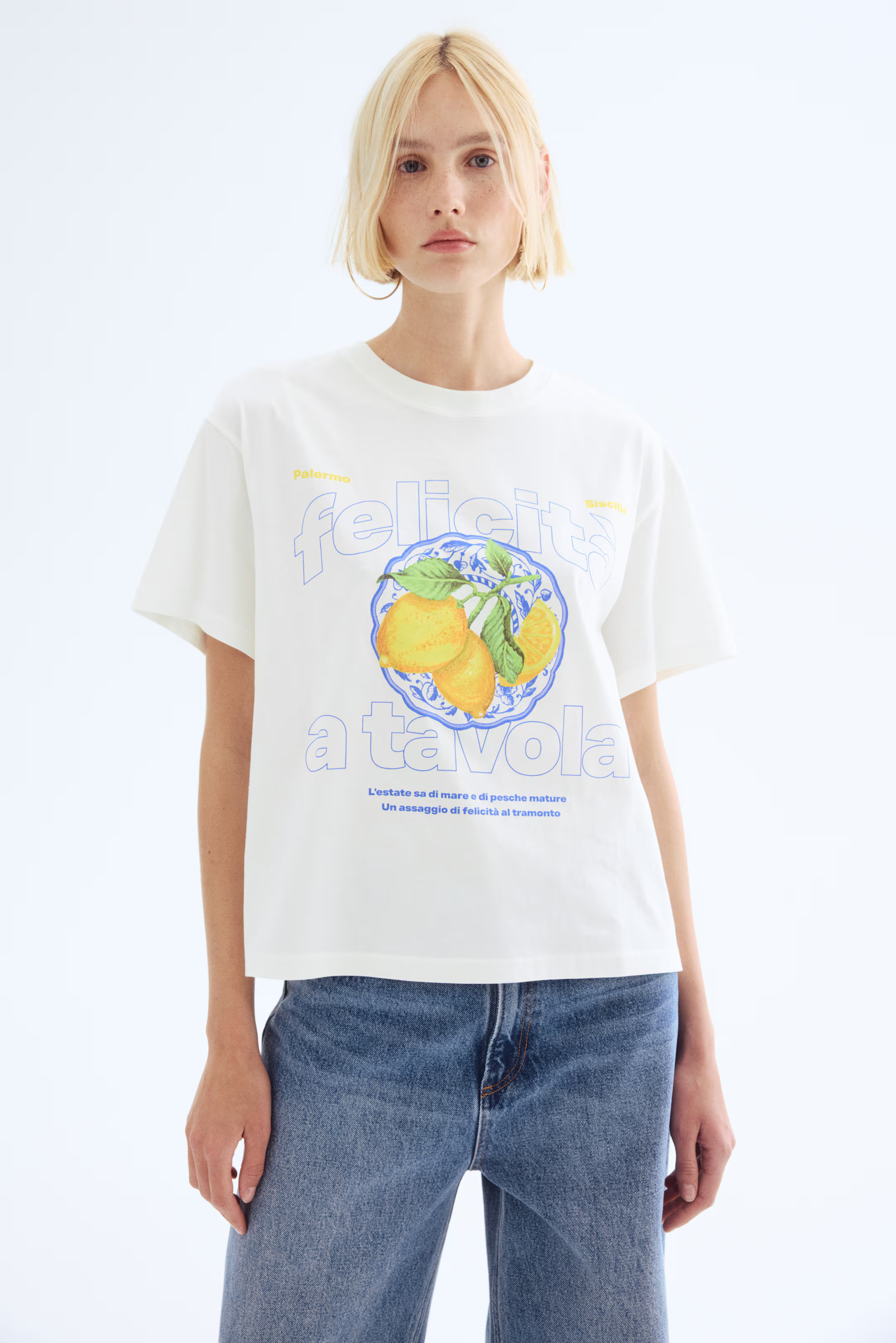 Oversized T-shirt - White/Lemons - Ladies | H&M GB | H&M (UK, MY, IN, SG, PH, TW, HK)