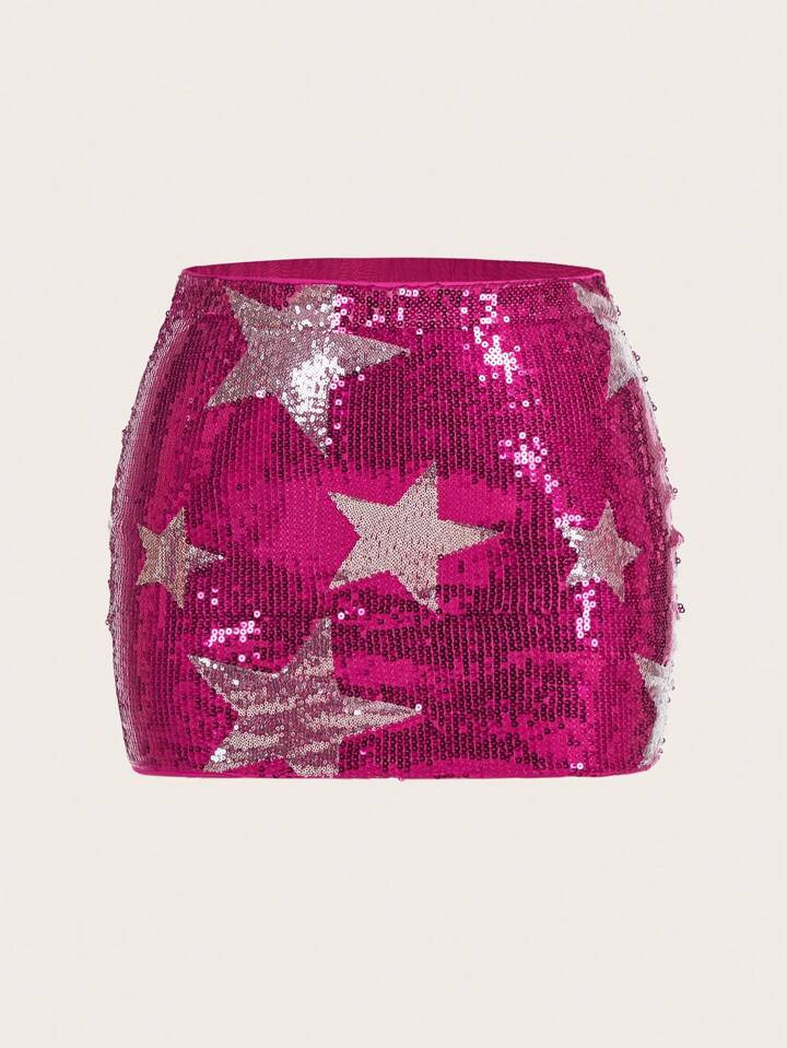SHEIN ICON Plus Star Pattern Sequin Bodycon Skirt | SHEIN