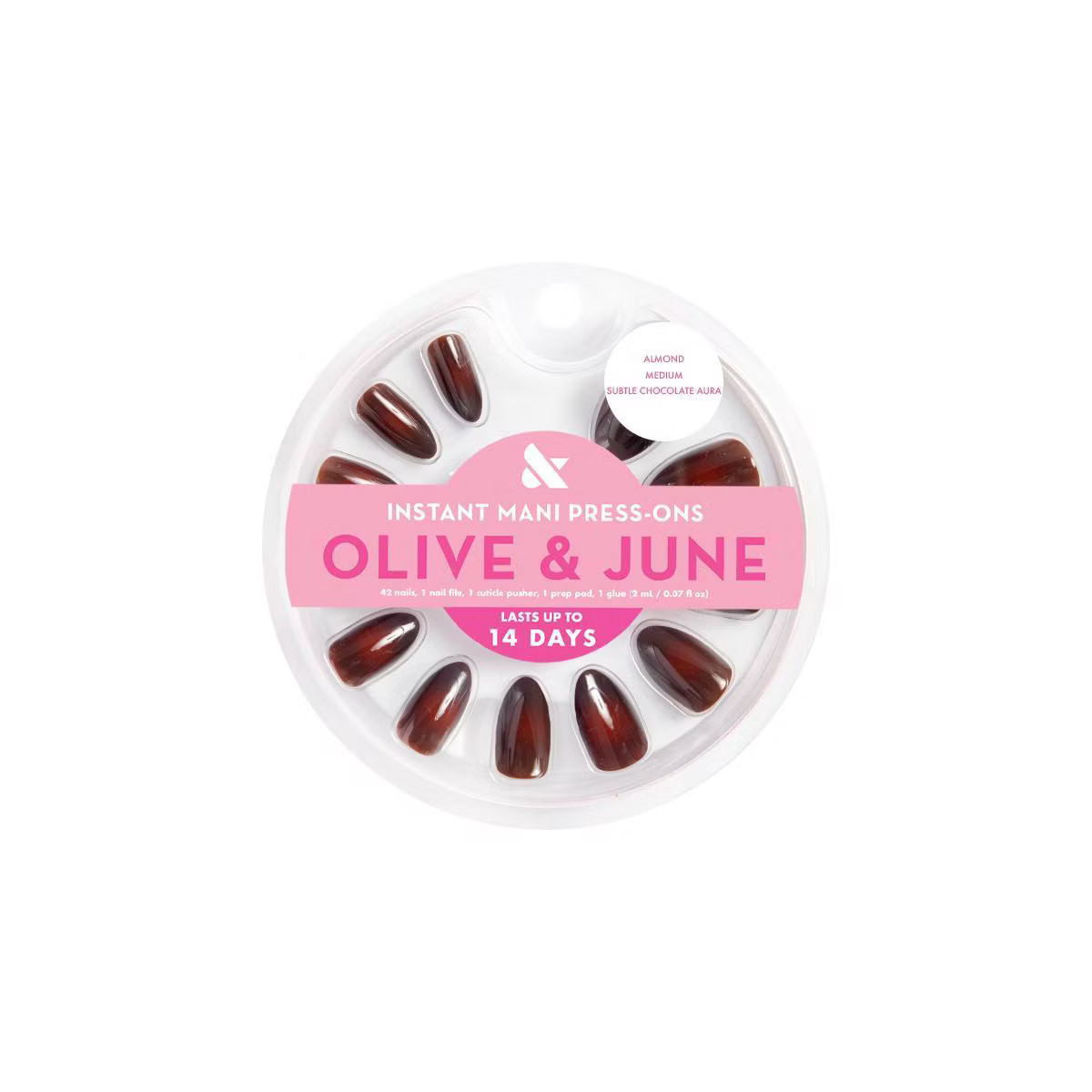 Olive & June Press-On Fake Nails - M Almond - Subtle Chocolate Aura - 42ct | Target
