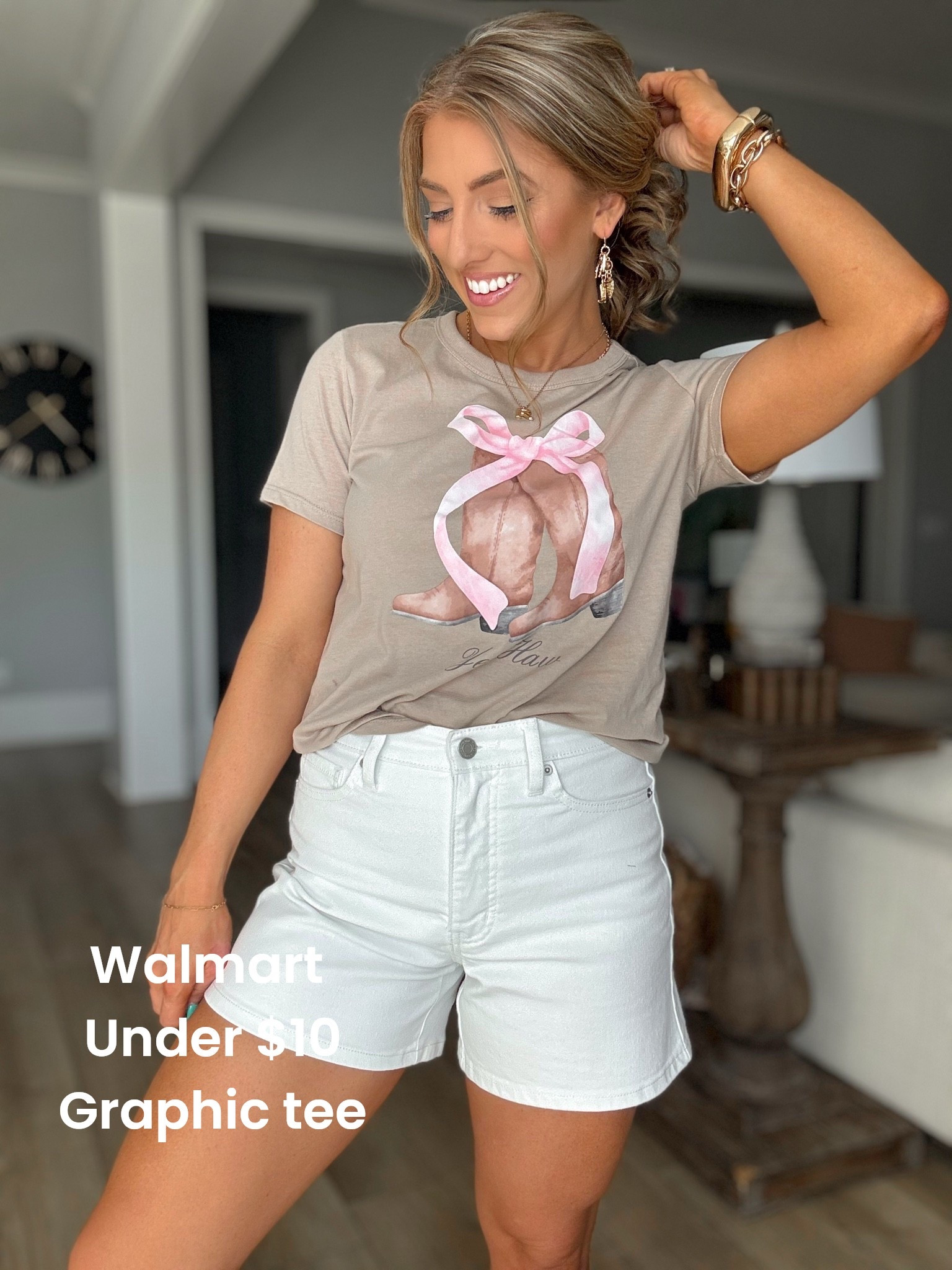 How fun is this tee 🤠🎀 the western boots with the bow detail are EVERYTHING! Styled it with white shorts for a fresh summer look that’s equal parts trendy and comfy 🙌🏼

Perfect for concerts, casual nights out, or everyday wear!

#walmartfashion #graphictee #westernstyle #summeroutfits #affordablefashion #casualchic #momstyle #countryconcertoutfit #ootd #walmartfinds

#LTKPetite #LTKootd