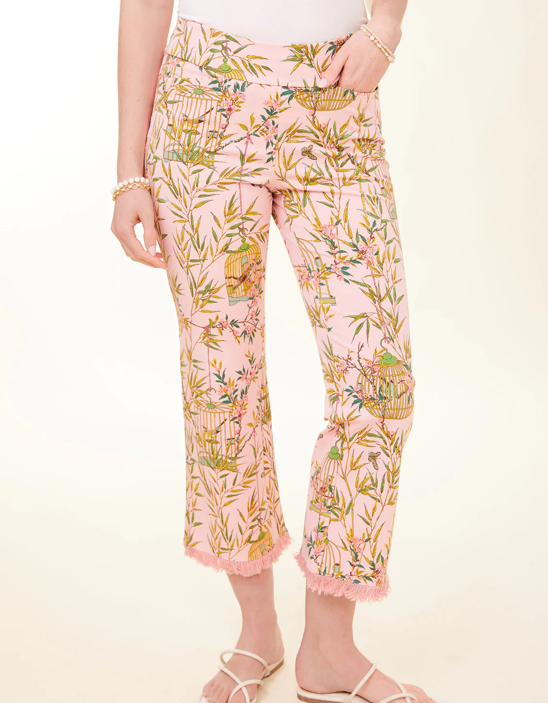 Maren Fringe Pant Enclave Bamboo Bird Cage Pink | Spartina 449