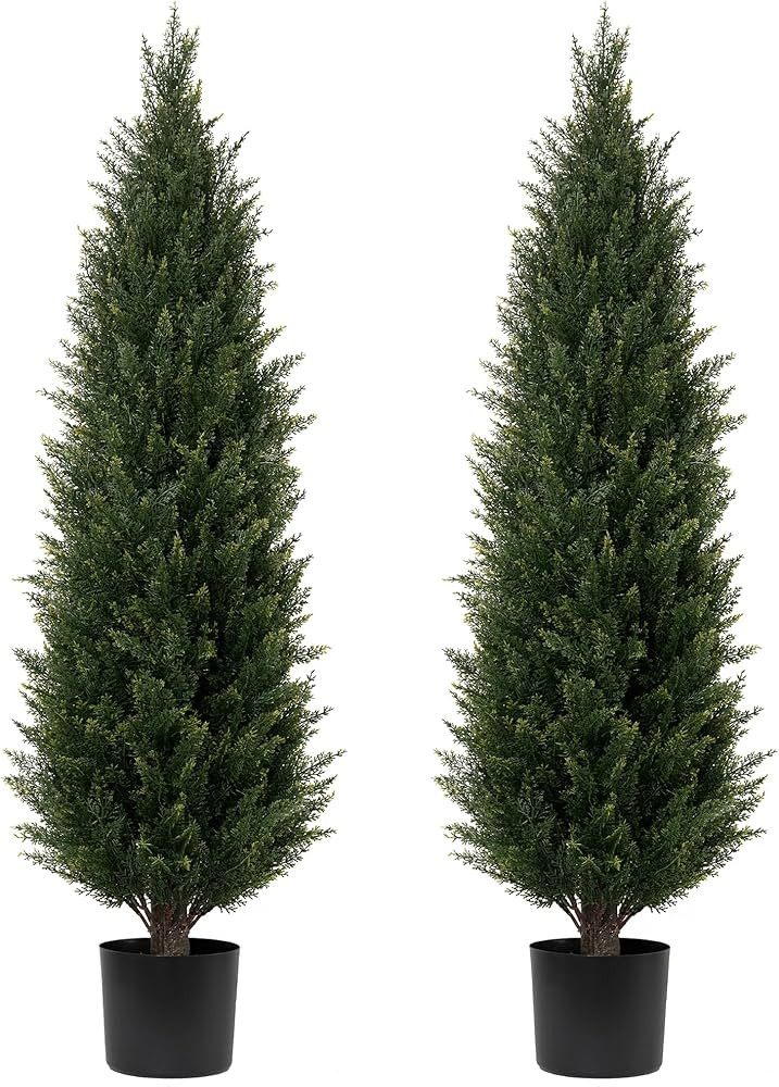 Artificial Topiary Tree Two 4FT Artificial Cedar Trees Artificial Pine Tree UV Resistant Potted P... | Amazon (US)