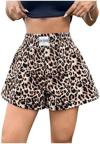 WDIRARA Women's Cheetah Print Shorts Straight Leg Leopard Boxer Shorts | Amazon (US)
