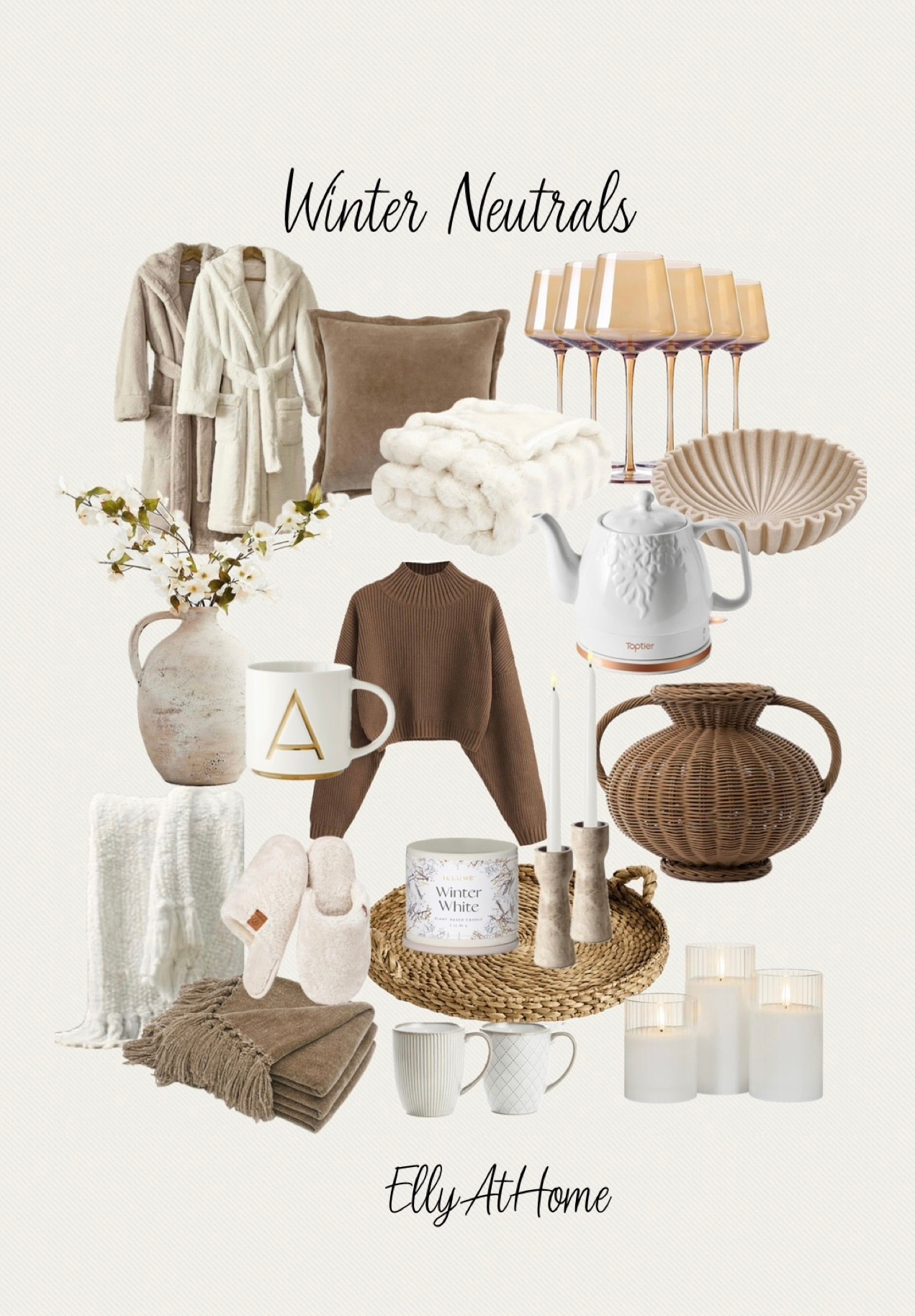 Cozy winter neutrals, gift ideas. Many selections on sale! Shop robes, slippers, tray, blankets, throw pillows, best selling woven vase, candles and more. Many Amazon, Pottery Barn, Ballad Design, Wayfair, Serena & Lily, McGee & Co. 

#LTKHome #LTKFindsUnder50 #LTKSaleAlert