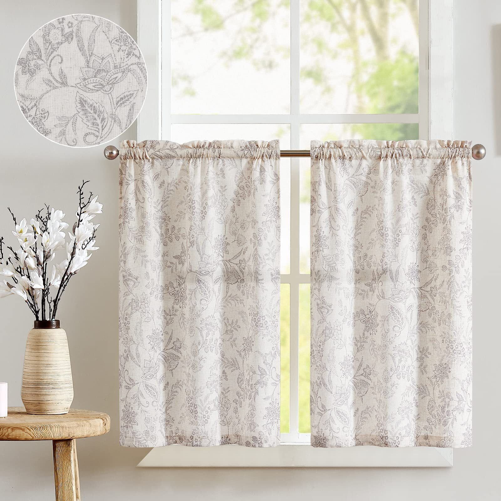 Curtainking Linen Kitchen Curtains 26x36 inch Farmhouse Floral Print Rod Pocket Curtains Cafe Cur... | Walmart (US)