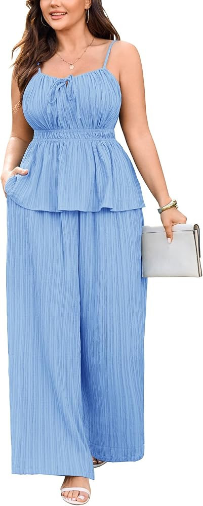 Women's Plus Size 2 Piece Summer Outfit with Pockets | Amazon (US)