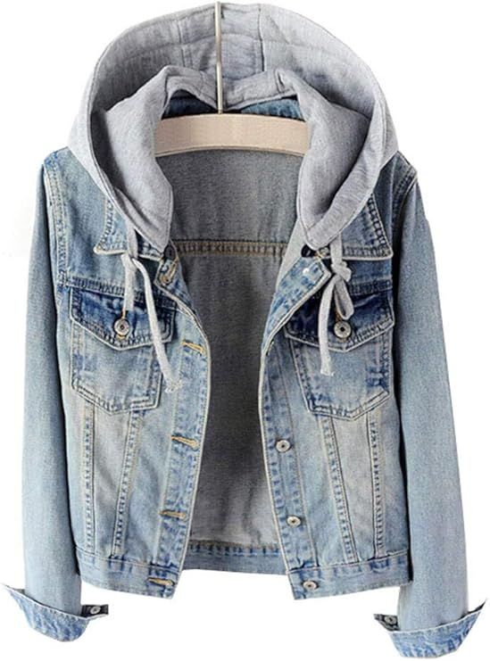 LifeShe Women's Casual Detachable Hoodie Denim Jacket | Amazon (US)