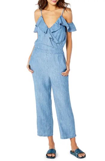 Women's Michael Stars Cold Shoulder Cropped Jumpsuit, Size Small - Blue | Nordstrom