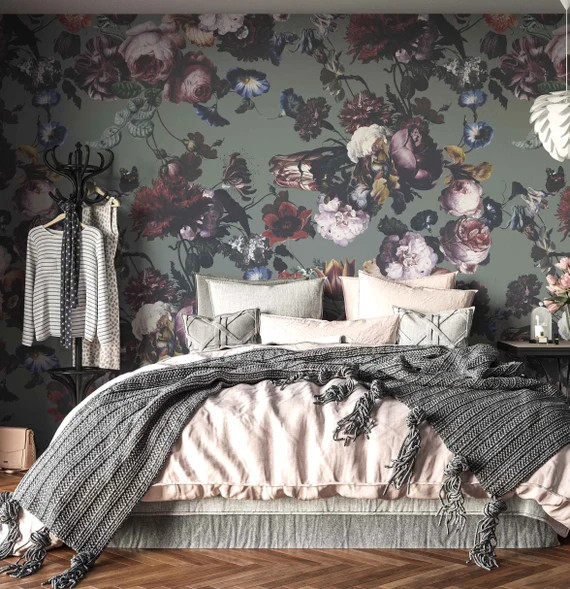 Vintage Floral Wallpaper Pattern - Woven Texture Removable Self Adhesive Wallpaper - Fabric Peel ... | Etsy (US)