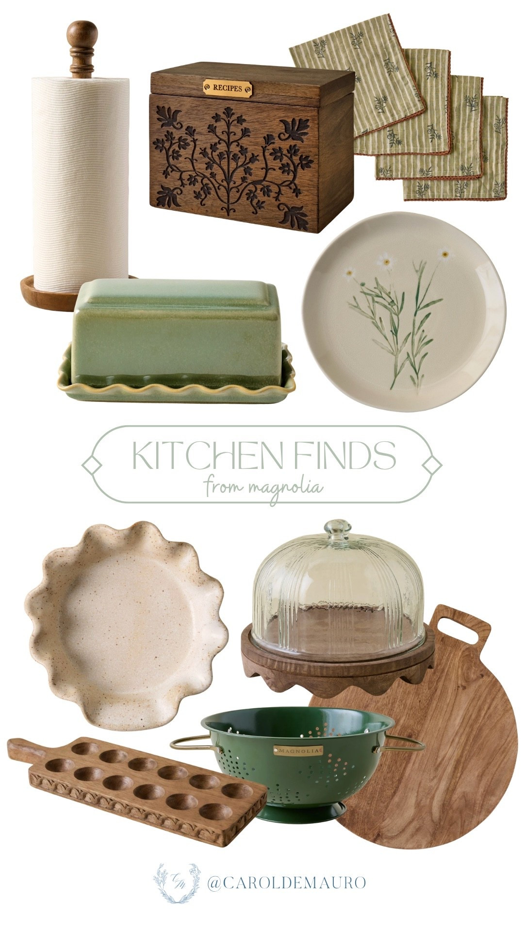 Magnolia kitchen finds just hit different. That green butter dish and the glass cake dome are the kind of pieces that make your kitchen feel so curated and homey.

magnolia home, dinnerware, wooden aesthetic, modern farmhouse, cozy kitchen, serveware, table napkins

#LTKSeasonal #LTKHome #LTKU