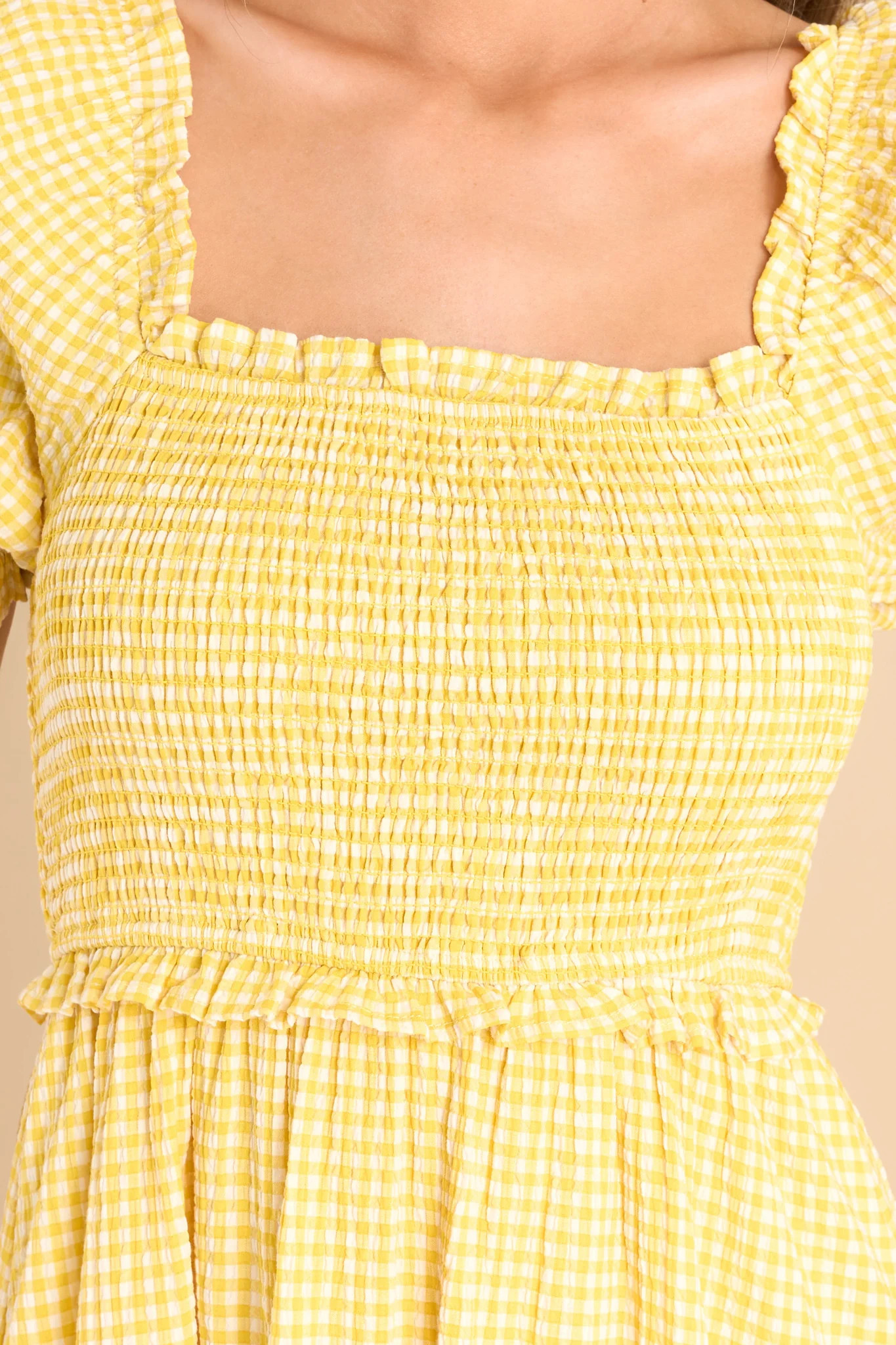 Acts Of Kindness Yellow Gingham Midi Dress | Red Dress 