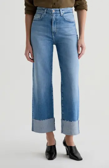AG Kora Cuffed Raw Hem High Waist Ankle Wide Leg Jeans in Sincerely at Nordstrom Rack, Size 30 | Nordstrom Rack