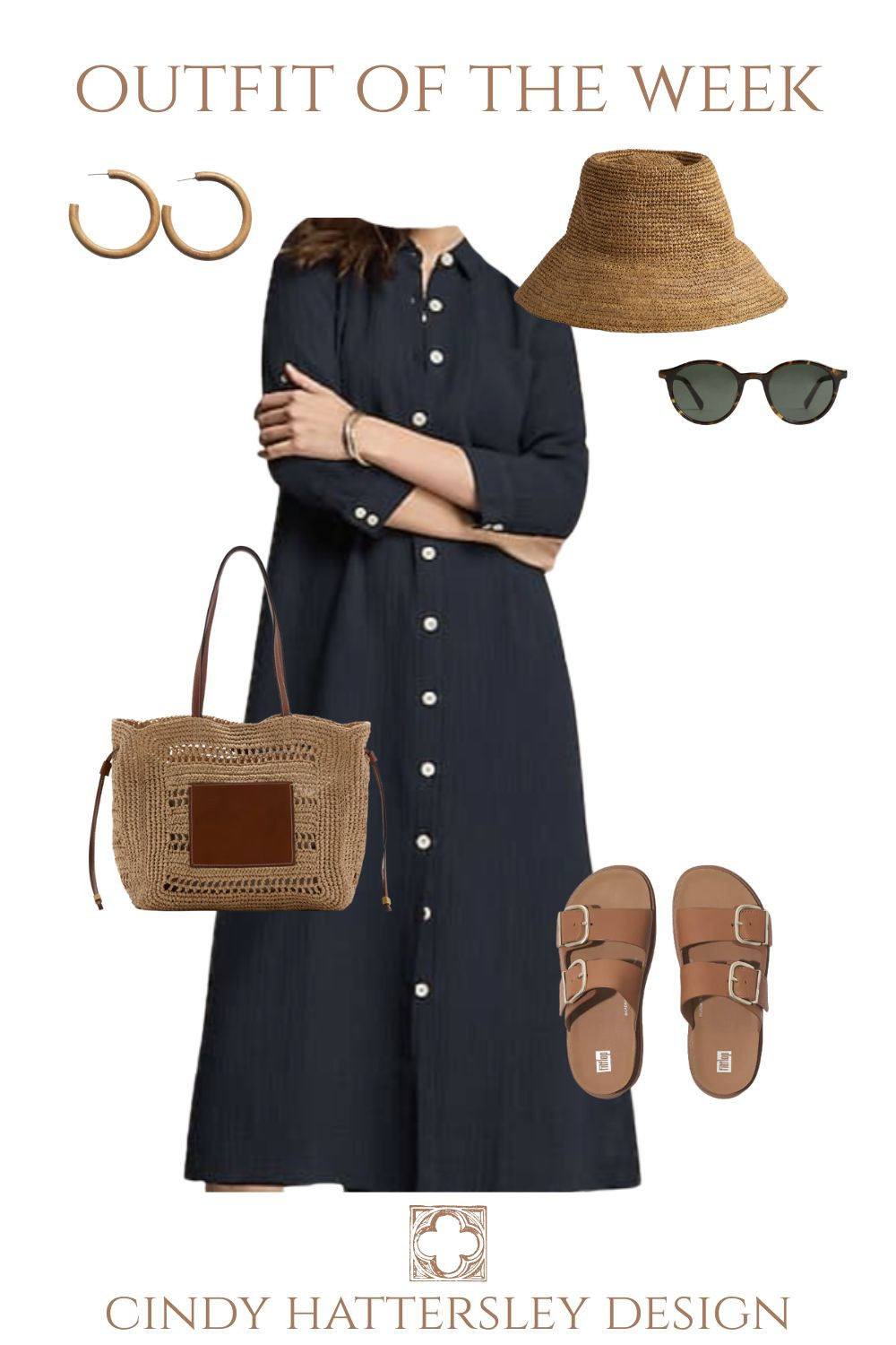 Gauze Shirtdress Outfit of the Week with Raffia Accessories
#gauze #shirtdress 

 #LTKSummerEdit #LTKSeasonal #LTKOver40