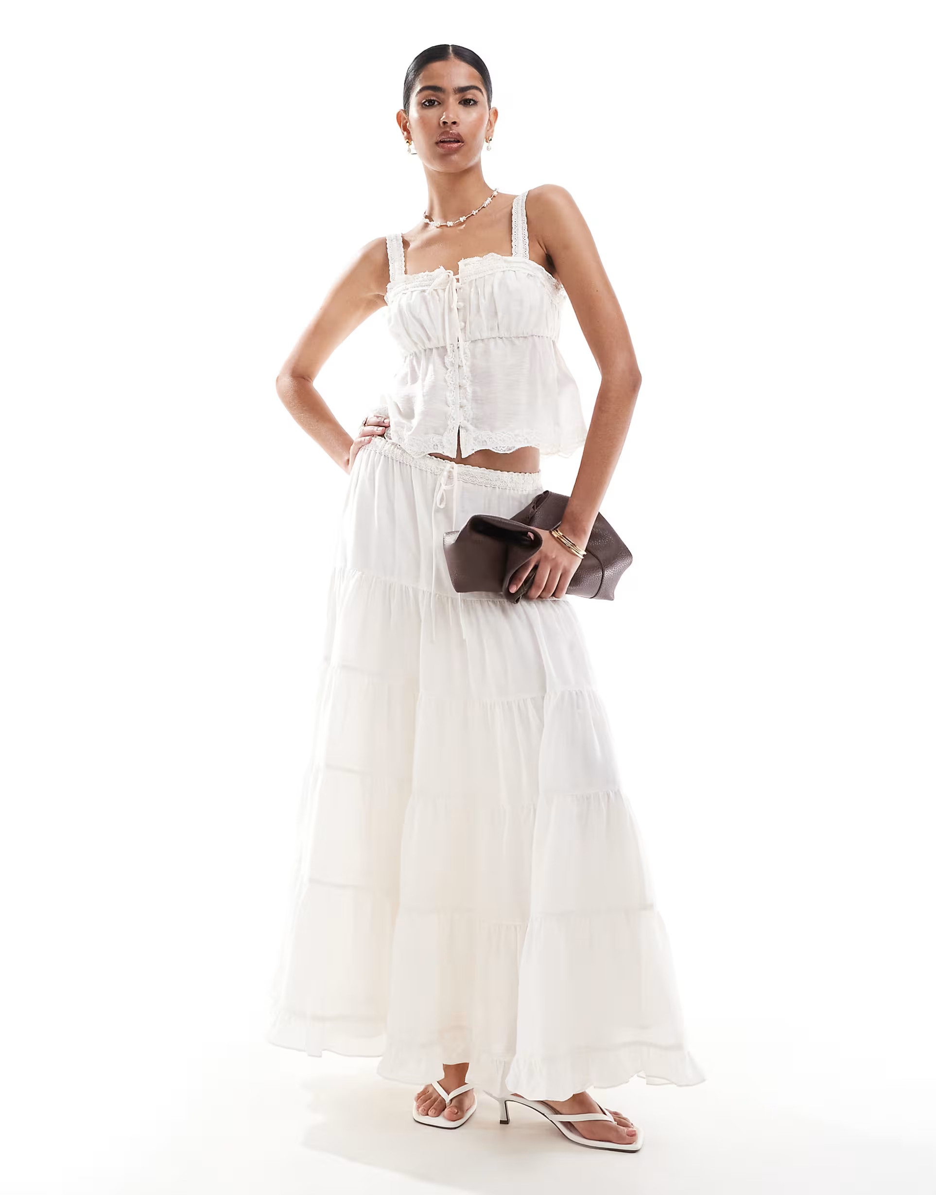 Forever New tiered maxi skirt in white | ASOS (Global)