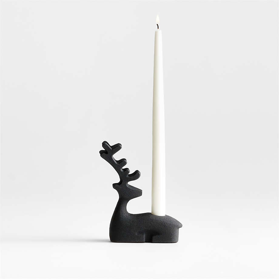 Silver Holiday Reindeer Taper Candle Holder + Reviews | Crate & Barrel | Crate & Barrel