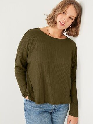 Long-Sleeve Luxe Oversized Rib-Knit T-Shirt for Women | Old Navy (US)