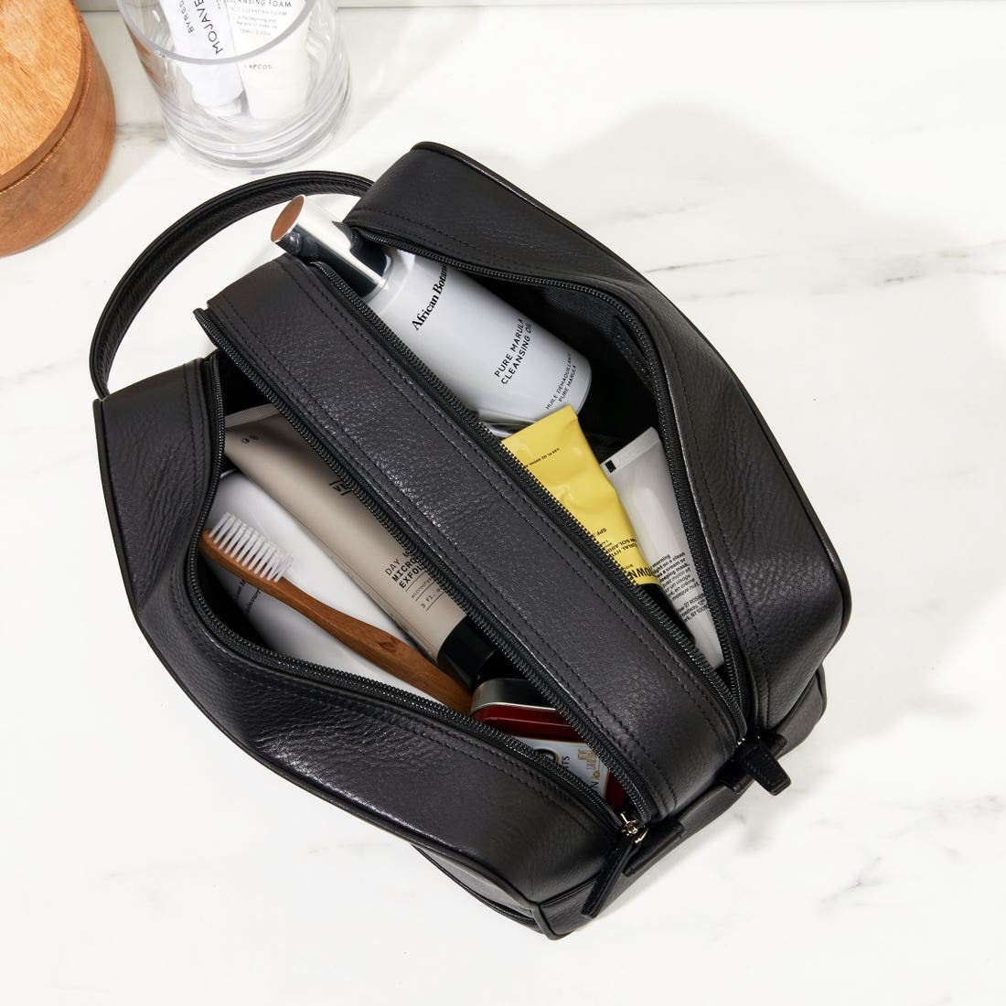 Double Zip Toiletry Bags | Full Grain Leather | Leatherology