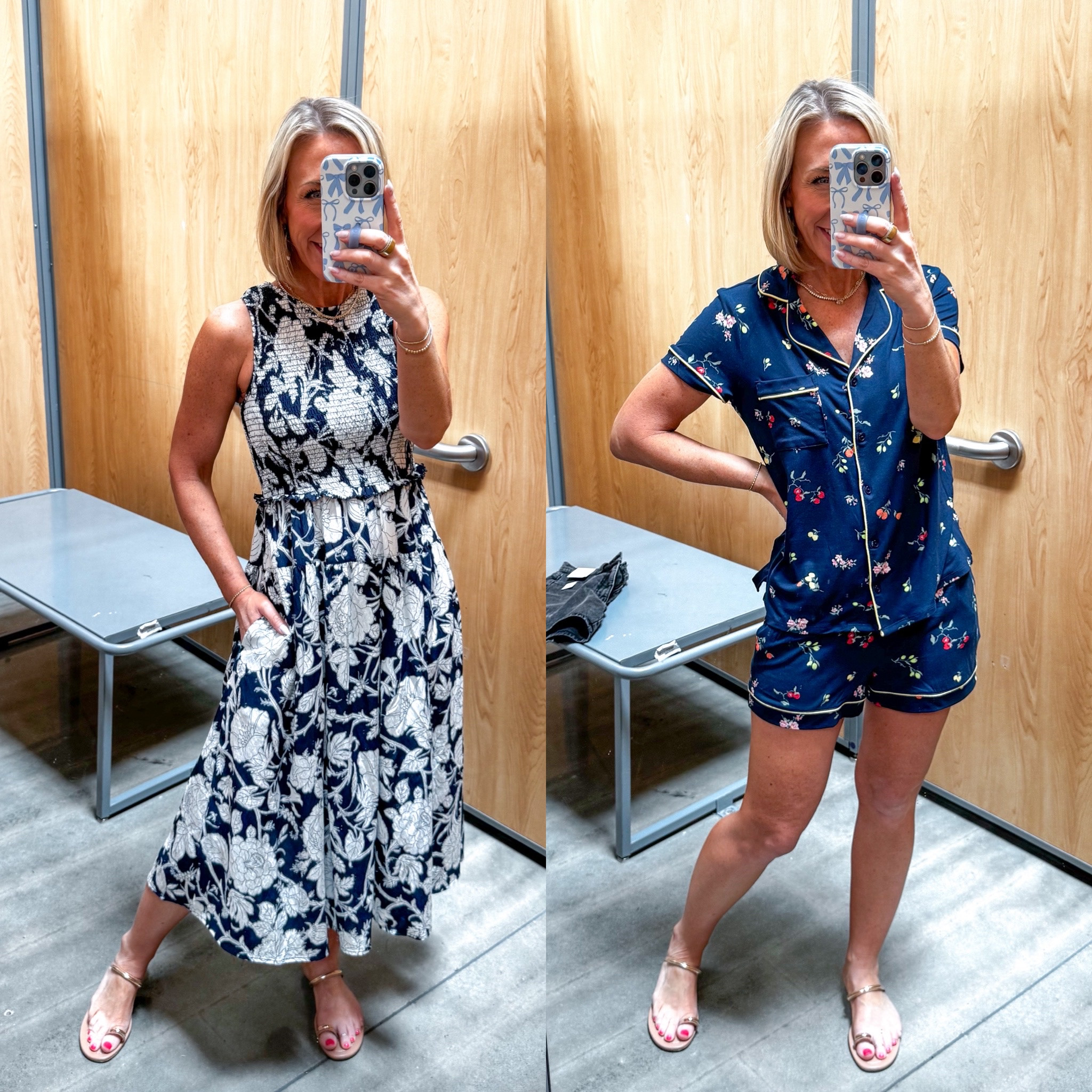 Walmart - in store try-on. Sleeveless Smocked Midi Dress - size XS. $24.98. 5 colors. Dreamy Soft Collection Notch Collar Top and Shorts Pajama Set - size XS. $16.98. Colors vary according to size availability.

#LTKSeasonal#LTKOver40 

 