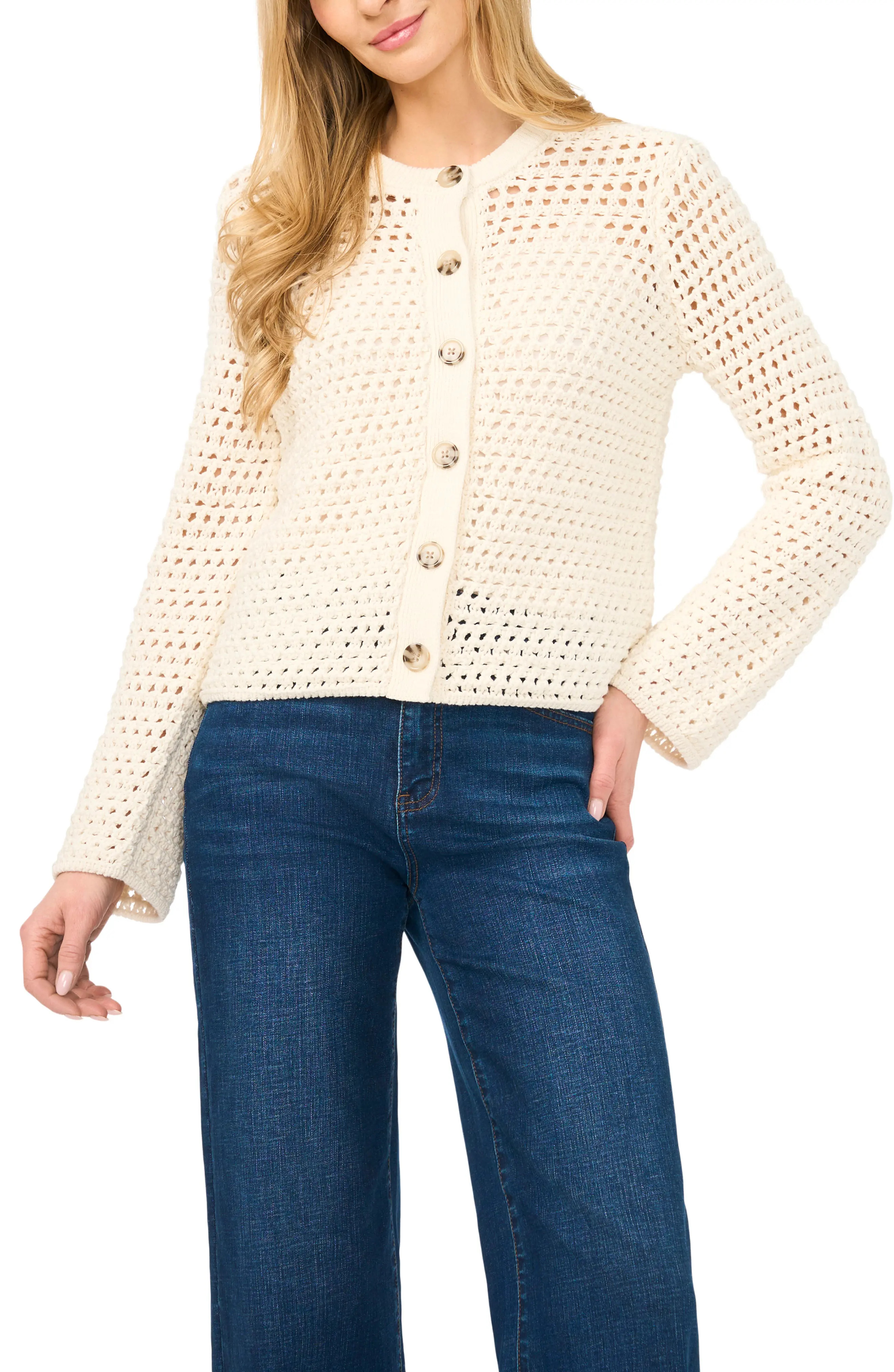 Open Stitch Button Front Cardigan (Women) | Nordstrom | Nordstrom