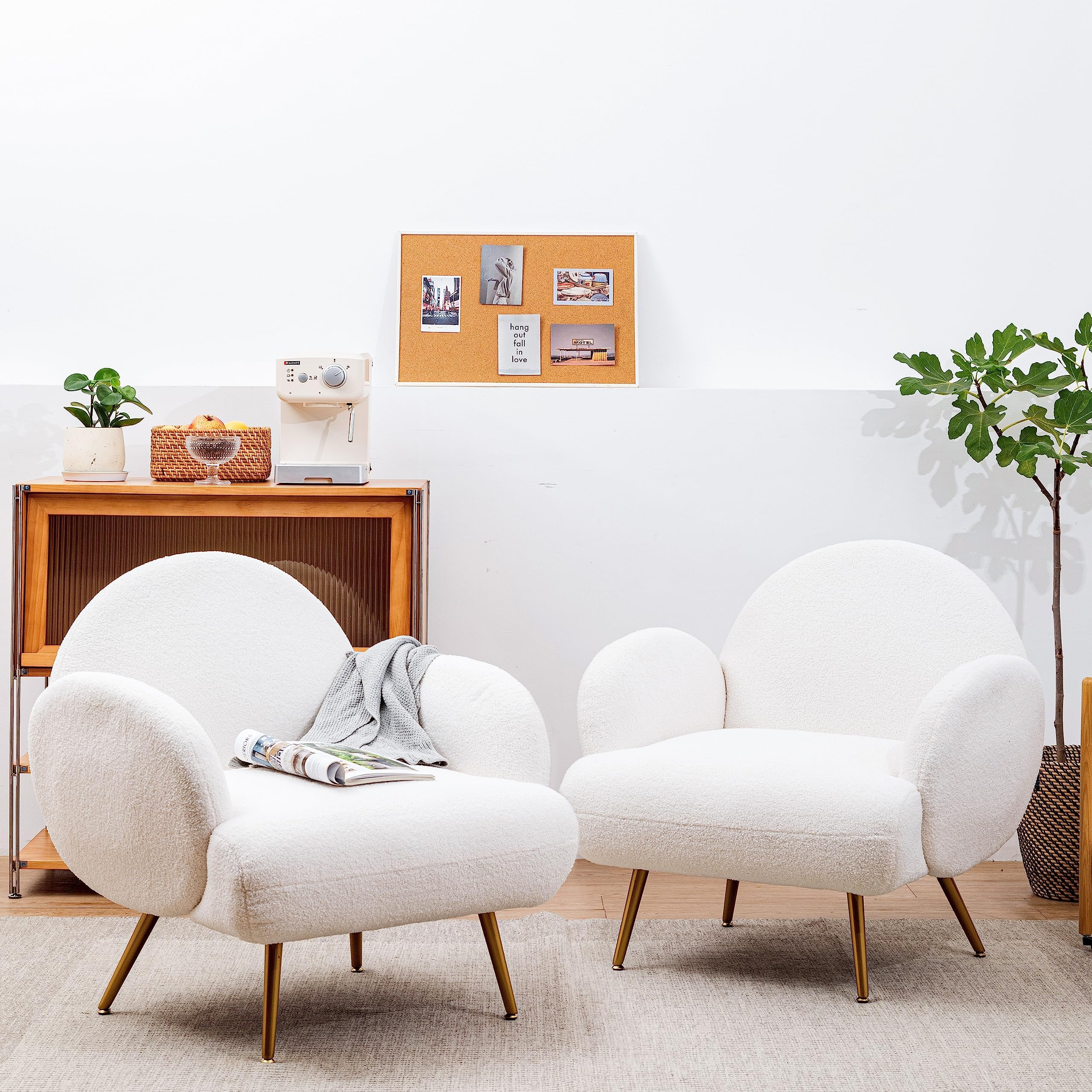 Accent Chair White with Black Metal Legs,Reading Chair for Bedroom Comfy, Boucle Sherpa Chair for... | Amazon (US)