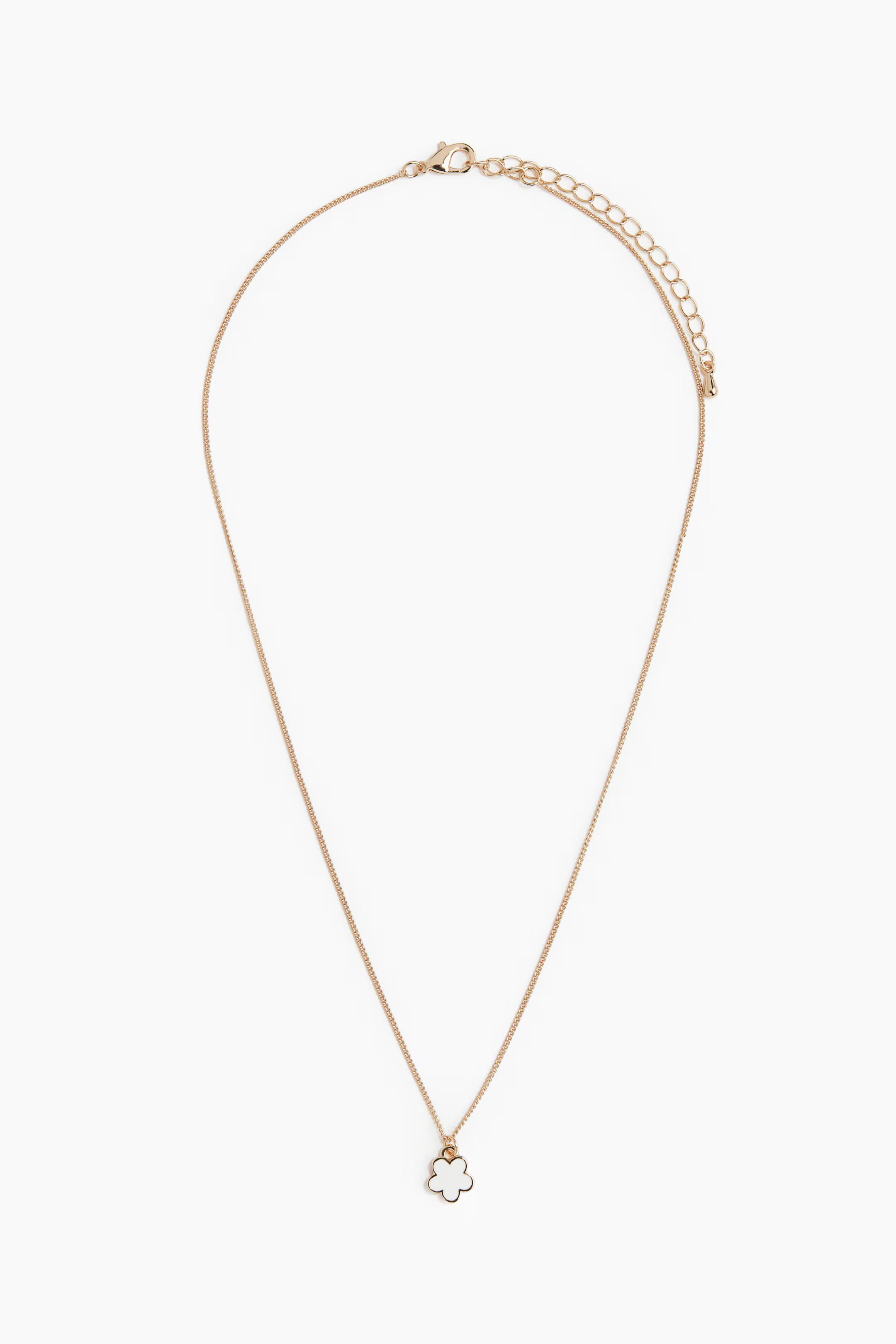 Flower-pendant necklace - Gold-coloured/White - Ladies | H&M GB | H&M (UK, MY, IN, SG, PH, TW, HK)