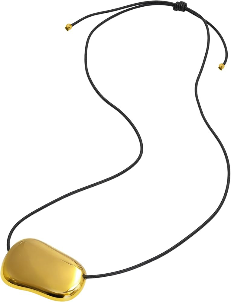 18K Chunky Gold Necklaces silver chunky necklace for women Long Pendant Necklace black necklace cord Gold Pendant Jewelry leather rope necklace bean necklace for women adjustable 26inch | Amazon (US)