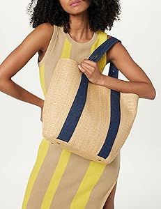 The Drop Women's Tracy Large Canvas Detail Straw Tote, Natural Straw/Denim, One Size | Amazon (US)