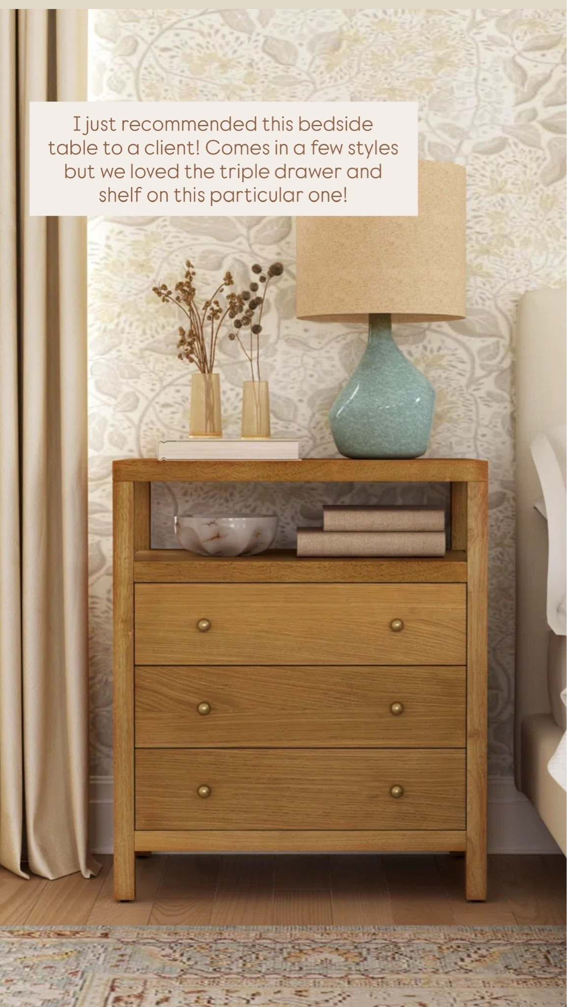 I just recommended this bedside table to a client! Comes in a few styles but we loved the triple drawer and shelf on this particular one!

Bedroom, bedroom inspo, bedroom decor, bedroom furniture, bedroom styling,girlonthehudson, neutral home, modern coastal ,cozy home, GIRLONTHEHUDSON, bedding, bedroom basics