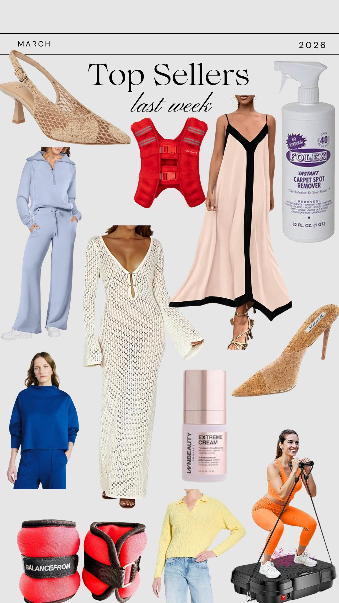 Top sellers from last weekWeighted vest, workout gear, active, fitness, active lifestyle, folex cleaning products, carpet cleaner, spot removers, heels, spring shoes, 2 oc sets, dresses, spring break, swimsuit cover ups, clear heels, vibration plate, best sellers, ankle weights, wrinkles cream, skin care, sweater, scoop pullover, extreme cream, high heels, 

#LTKSeasonal #LTKBeauty #LTKootd