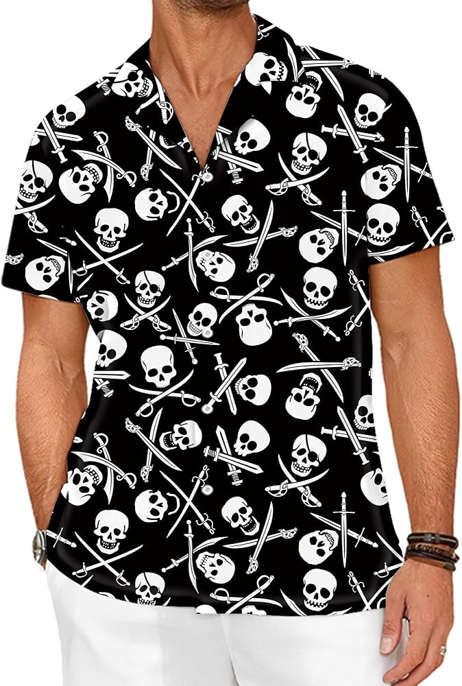Pirate Shirt for Men Skull Hawaiian Button Up Shirts Short Sleeve | Amazon (US)