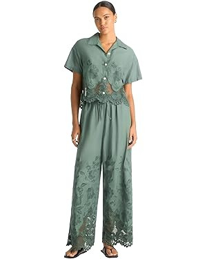 Vitamin A 2024 Cruise Women's Swimwear Flora Beachside Broderie Cropped Shirt Swimsuit Cover Up | Amazon (US)