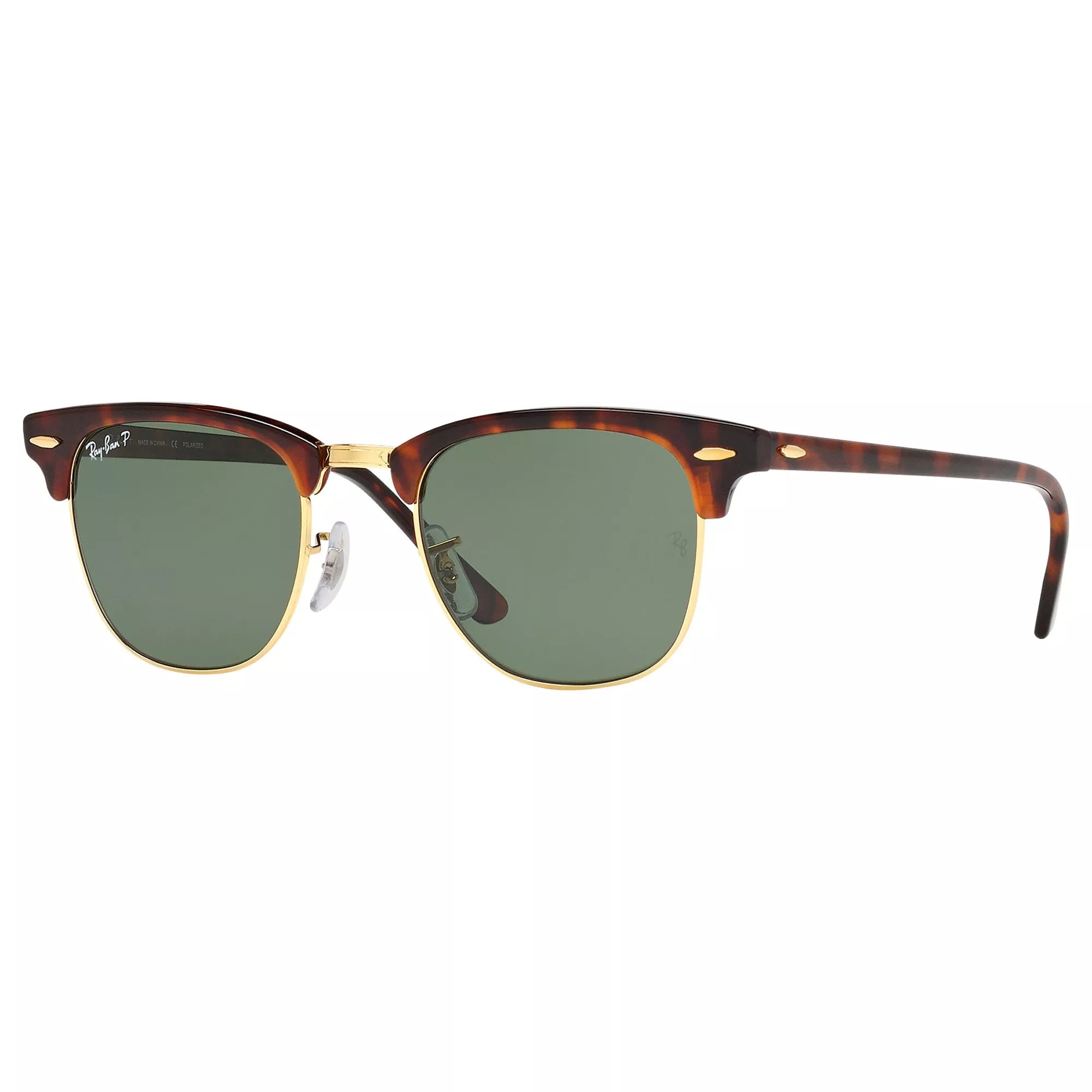 Ray-Ban RB3016 Men's Polarised Clubmaster Sunglasses, Tortoise/Green | John Lewis (UK)