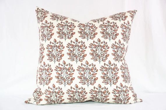 JODIE Floral Rust Pillow Cover / Block Print Style Throw - Etsy | Etsy (US)