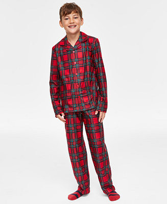 Little & Big Kids Brinkley Plaid Notch Collar Matching Family Pajamas Set | Macy's