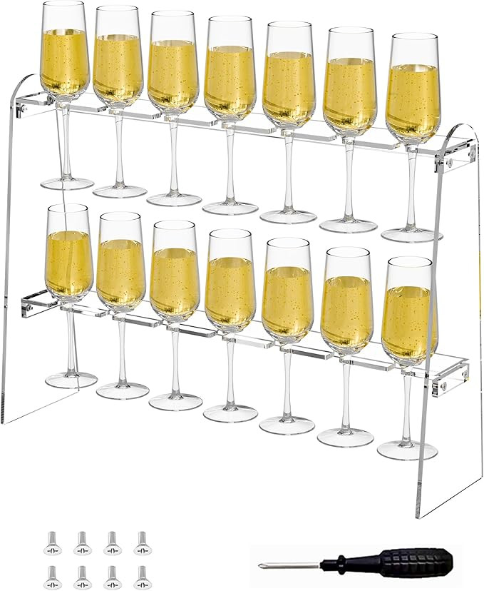 2 Tier Acrylic Champagne Flute Holder Stand with 14 Slots, Stemware Champagne Glasses Display Rac... | Amazon (US)