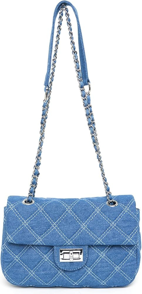 Purse for Women Patchwork Shoulder Bags, Mini Purse Crossbody Bag Denim Top Handle Clutch Handbag | Amazon (US)