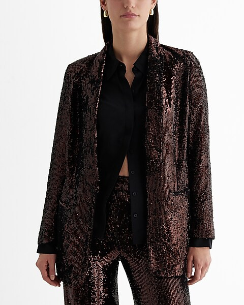 Sequin Open Front Boyfriend Blazer | Express