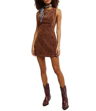 Free People Atlas Vegan Suede Crew Neck Sleeveless Back Cut-Out Mini Dress | Dillard's | Dillard's