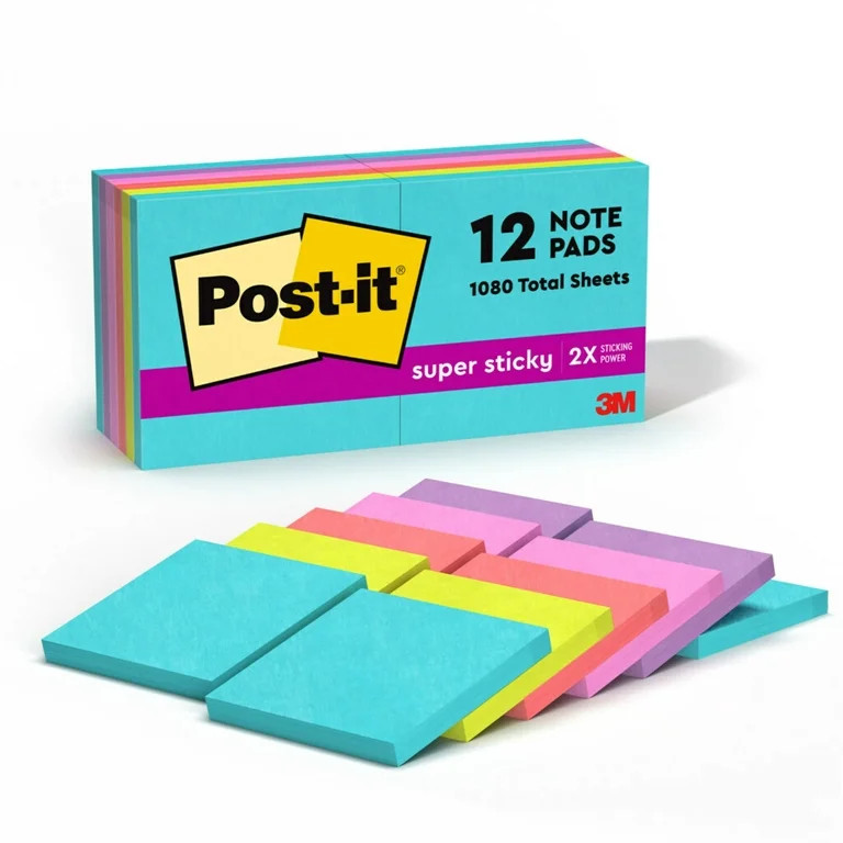 Post-it Super Sticky Notes, 3 in. x 3 in., Supernova Neons, 12 Pads | Walmart (US)