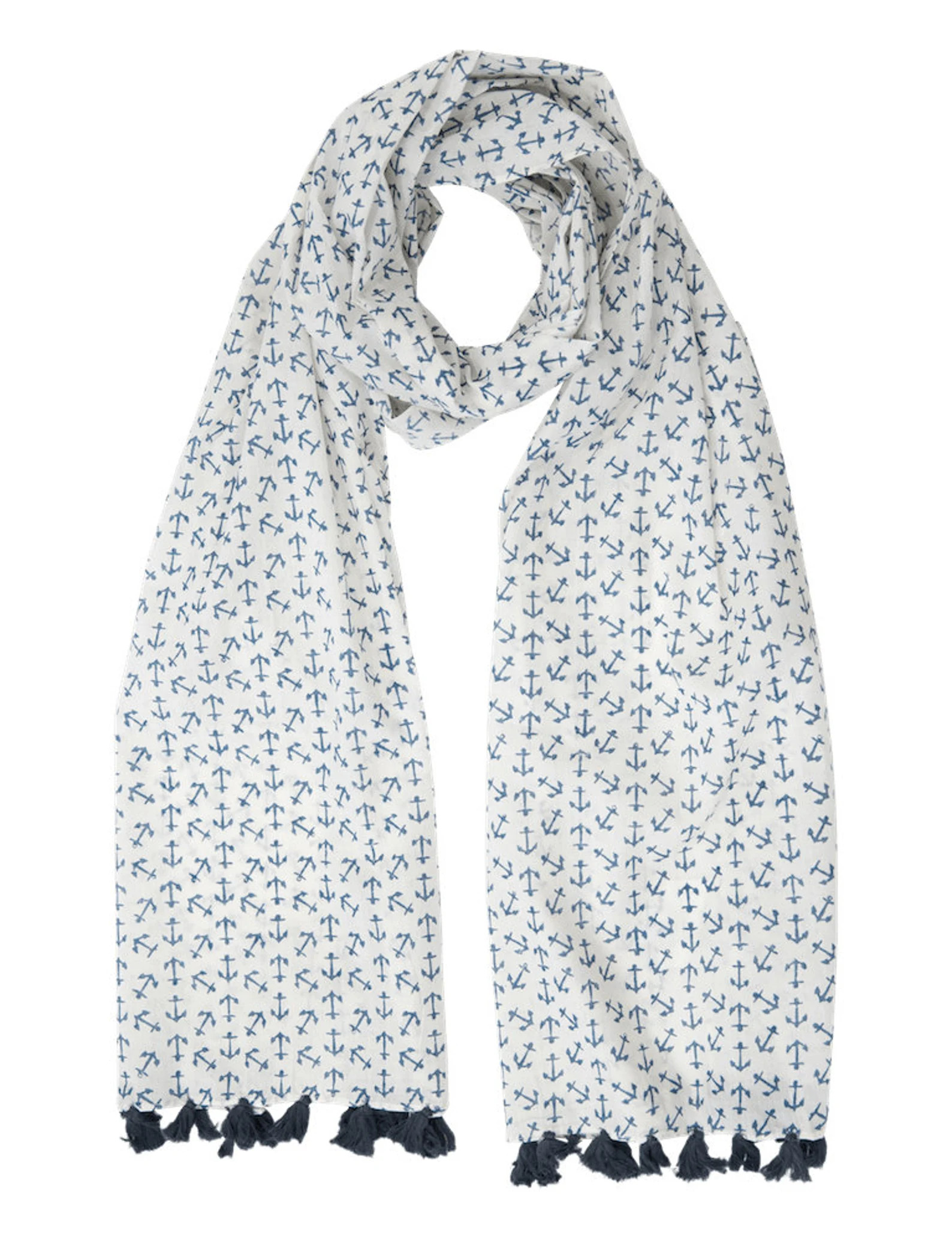 Handmade Cotton Anchor Scarf: Blue and White Tassel Scarf | Etsy (Global)