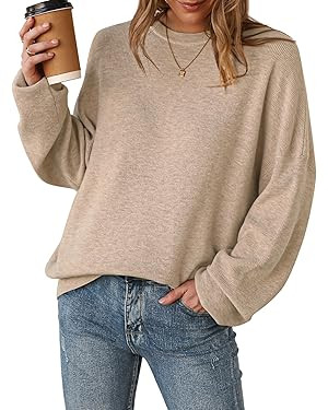 Arach&Cloz Women's Wool Blend Oversized Sweaters Crewneck Casual Outfits Fashion Spring Tops | Amazon (US)