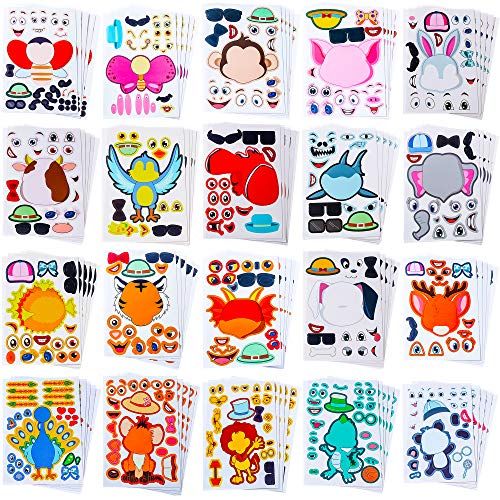 Sinceroduct Make Your Own Stickers for Kids, Make-a-Face Stickers, 100 Pack 20 Animals. Zoo Animals, | Amazon (US)