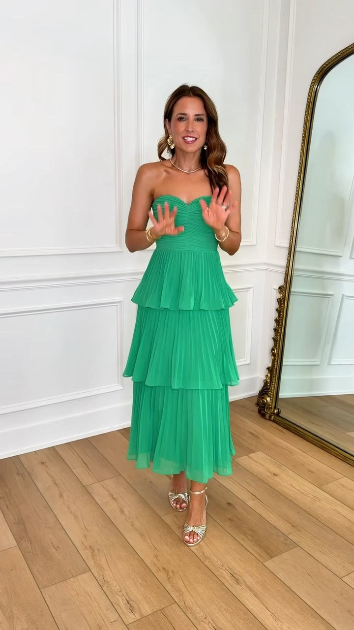 The prettiest cocktail dress for a summer wedding or fall wedding. Pleated midi dress in XXS. Summer wedding guest. Fall wedding guest. Party dress. Dinner dress. Semi formal dress. Garden wedding. Gold heels are TTS.

#LTKootd #LTKTravel #LTKWedding